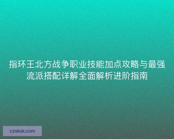 指环王北方战争职业技能加点攻略与最强流派搭配详解全面解析进阶指南